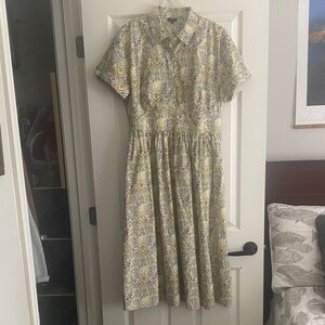 Talbots Yellow and Purple Floral Midi Dress